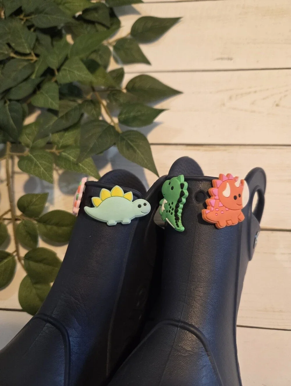 Boy's Crocs Rain Boots w/ Dinosaur Charms